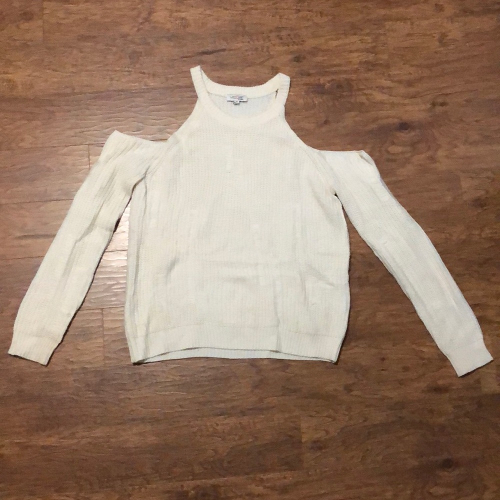 Distressed Cold-Shoulder Sweater